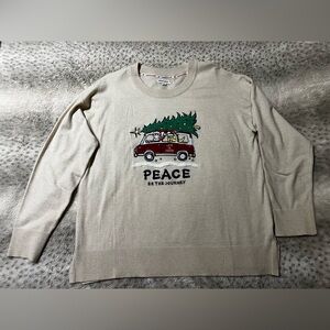 LIFE IS GOOD LS Crew Neck Christmas Tree Dog PEACE BE THE JOURNEY Sweater Top XL